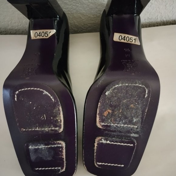 FENDI Silver FF Logo Black Patent Leather Square Toe Heels Vintage New 5.5M - Picture 8 of 12